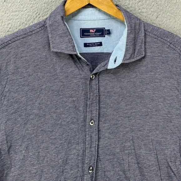 Vineyard Vines Mens Large Shirt Button Up Gray Slim Fit Performance Stretch EUC